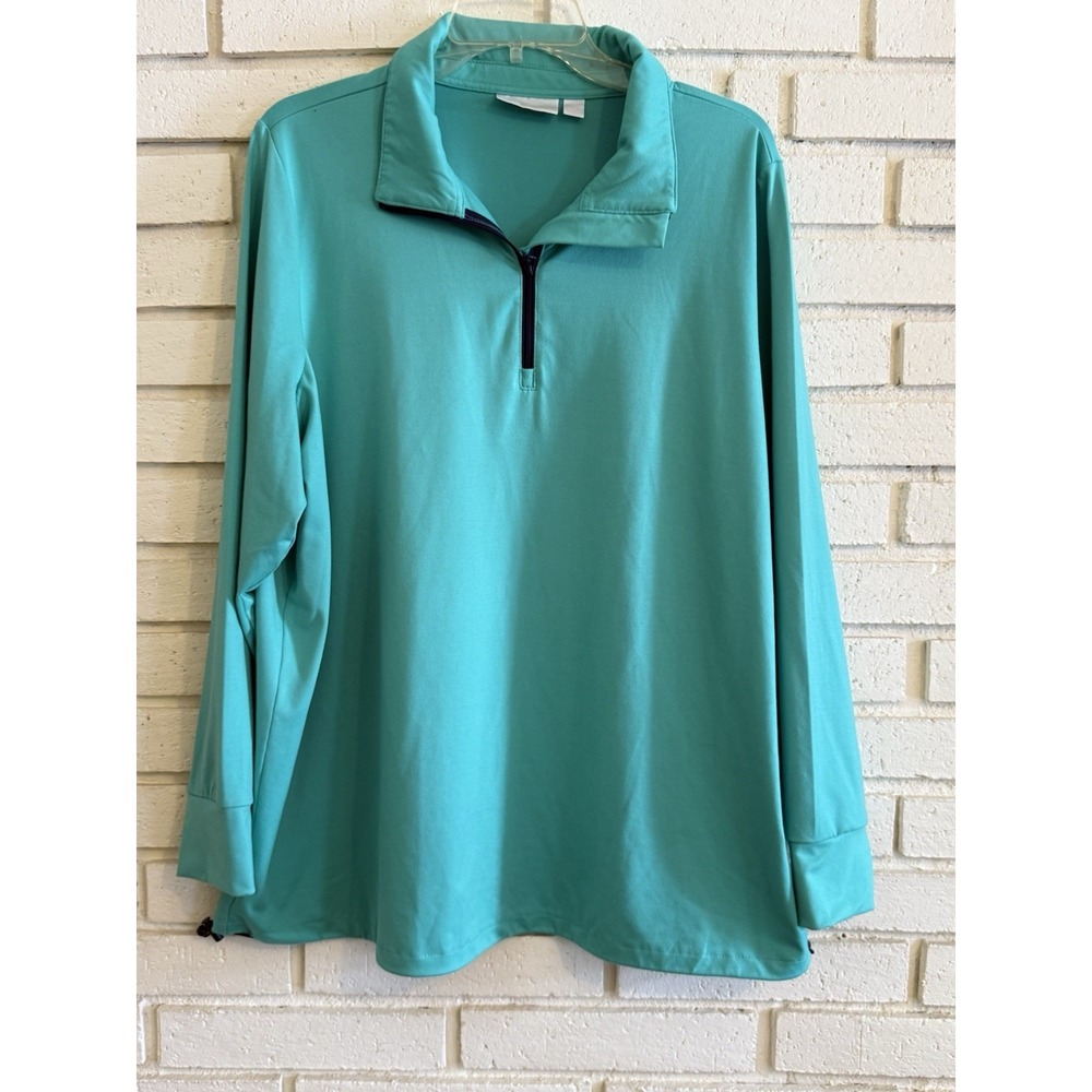 Belle by Kim Gravel Women's Top Size 1X Bungeeโ Trim Athletic Half Zip -Green